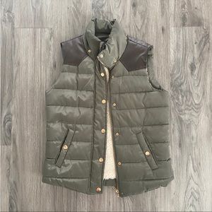 Army Green & Leather Puffer Vest